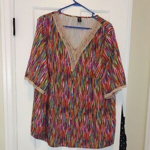 Colorful Women's Top with Lace Trim